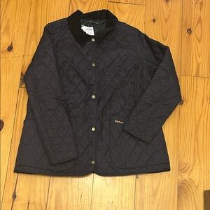 Barbour Navy Diamond-Quilt Snap-Front Jacket